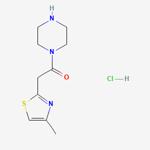 molecular formula C10H16ClN3OS B11724232 1-[(4-Methyl-1,3-thiazol-2-yl)acetyl]piperazine hydrochloride 