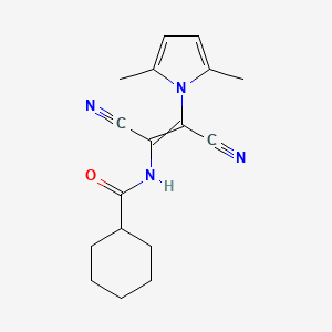 molecular formula C17H20N4O B11725322 N-[1,2-dicyano-2-(2,5-dimethyl-1H-pyrrol-1-yl)eth-1-en-1-yl]cyclohexanecarboxamide 