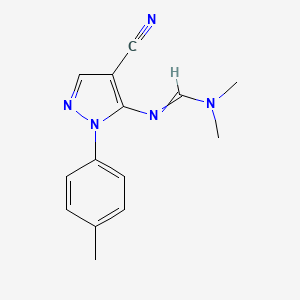 molecular formula C14H15N5 B11725366 N'-[4-cyano-1-(4-methylphenyl)-1H-pyrazol-5-yl]-N,N-dimethylmethanimidamide 