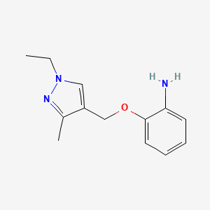 molecular formula C13H17N3O B11725399 2-((1-Ethyl-3-methyl-1H-pyrazol-4-yl)methoxy)aniline 