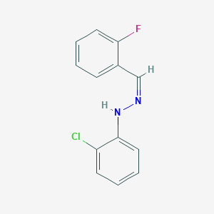 molecular formula C13H10ClFN2 B11725521 (2E)-1-(2-chlorophenyl)-2-[(2-fluorophenyl)methylidene]hydrazine 