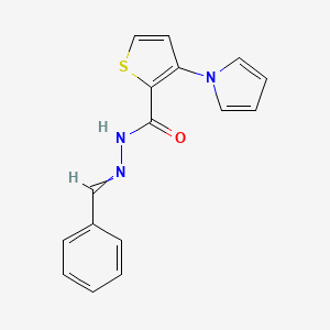 molecular formula C16H13N3OS B11725646 N'-(phenylmethylidene)-3-(1H-pyrrol-1-yl)thiophene-2-carbohydrazide 