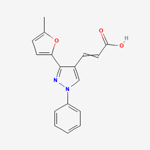 molecular formula C17H14N2O3 B11725748 3-[3-(5-Methyl-2-furanyl)-1-phenyl-4-pyrazolyl]-2-propenoic acid 