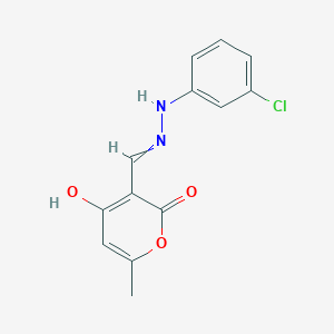 molecular formula C13H11ClN2O3 B11725898 3-{[2-(3-chlorophenyl)hydrazin-1-ylidene]methyl}-4-hydroxy-6-methyl-2H-pyran-2-one 