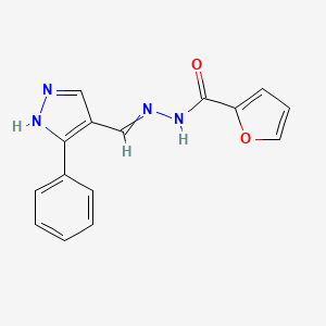 molecular formula C15H12N4O2 B11726021 N'-[(5-phenyl-1H-pyrazol-4-yl)methylidene]furan-2-carbohydrazide 