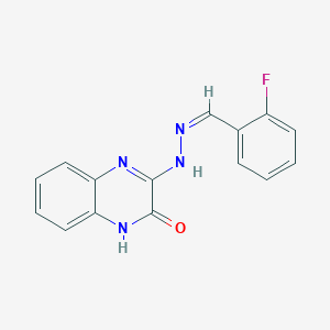 3-[(2E)-2-[(2-fluorophenyl)methylidene]hydrazin-1-yl]-1,2-dihydroquinoxalin-2-one