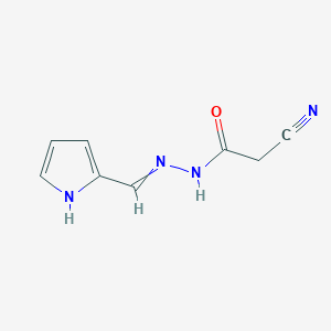 molecular formula C8H8N4O B11726342 2-cyano-N'-[(1H-pyrrol-2-yl)methylidene]acetohydrazide 