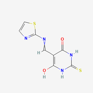 molecular formula C8H6N4O2S2 B11726353 2-Sulfanylidene-5-{[(1,3-thiazol-2-yl)amino]methylidene}-1,3-diazinane-4,6-dione 