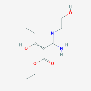 molecular formula C10H18N2O4 B11726516 ethyl 3-hydroxy-2-[N'-(2-hydroxyethyl)carbamimidoyl]pent-2-enoate 