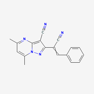 molecular formula C18H13N5 B11726534 2-(1-Cyano-2-phenyleth-1-en-1-yl)-5,7-dimethylpyrazolo[1,5-a]pyrimidine-3-carbonitrile 