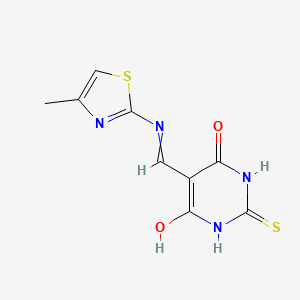 molecular formula C9H8N4O2S2 B11726546 5-{[(4-Methyl-1,3-thiazol-2-yl)amino]methylidene}-2-sulfanylidene-1,3-diazinane-4,6-dione 