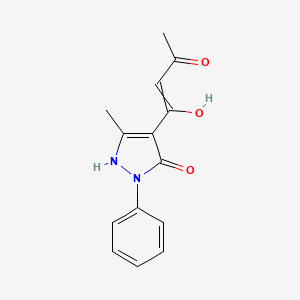 molecular formula C14H14N2O3 B11726872 4-(1-hydroxy-3-oxobut-1-en-1-yl)-5-methyl-2-phenyl-2,3-dihydro-1H-pyrazol-3-one 