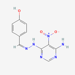 molecular formula C11H10N6O3 B11726946 4-[(E)-[2-(6-amino-5-nitropyrimidin-4-yl)hydrazin-1-ylidene]methyl]phenol 