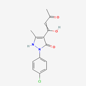 molecular formula C14H13ClN2O3 B11727166 2-(4-chlorophenyl)-4-(1-hydroxy-3-oxobut-1-en-1-yl)-5-methyl-2,3-dihydro-1H-pyrazol-3-one 