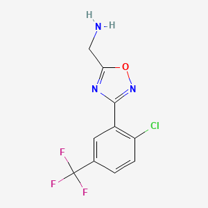 molecular formula C10H7ClF3N3O B11727334 1-{3-[2-Chloro-5-(trifluoromethyl)phenyl]-1,2,4-oxadiazol-5-yl}methanamine 