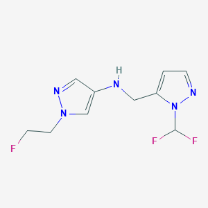 molecular formula C10H12F3N5 B11727431 N-{[1-(difluoromethyl)-1H-pyrazol-5-yl]methyl}-1-(2-fluoroethyl)-1H-pyrazol-4-amine 