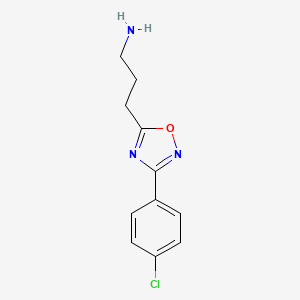 molecular formula C11H12ClN3O B11728039 3-[3-(4-Chlorophenyl)-1,2,4-oxadiazol-5-yl]propan-1-amine 