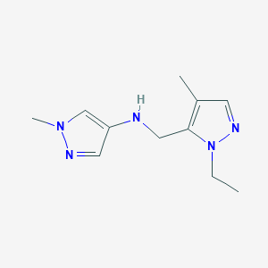 molecular formula C11H17N5 B11728073 N-[(1-ethyl-4-methyl-1H-pyrazol-5-yl)methyl]-1-methyl-1H-pyrazol-4-amine 