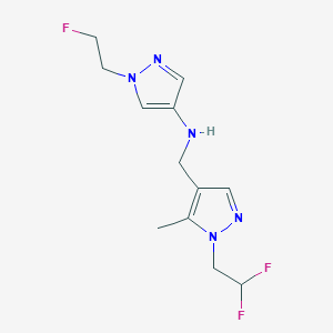 molecular formula C12H16F3N5 B11728446 N-{[1-(2,2-difluoroethyl)-5-methyl-1H-pyrazol-4-yl]methyl}-1-(2-fluoroethyl)-1H-pyrazol-4-amine CAS No. 1855943-87-1