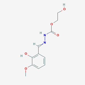 molecular formula C11H14N2O5 B11728477 2-[({[(2-Hydroxyethoxy)carbonyl]amino}imino)methyl]-6-methoxyphenol 