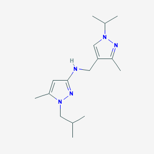 molecular formula C16H27N5 B11728552 5-methyl-N-{[3-methyl-1-(propan-2-yl)-1H-pyrazol-4-yl]methyl}-1-(2-methylpropyl)-1H-pyrazol-3-amine 