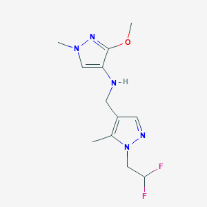 molecular formula C12H17F2N5O B11728673 N-{[1-(2,2-difluoroethyl)-5-methyl-1H-pyrazol-4-yl]methyl}-3-methoxy-1-methyl-1H-pyrazol-4-amine CAS No. 1856092-46-0