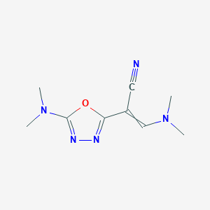 molecular formula C9H13N5O B11728696 3-(Dimethylamino)-2-[5-(dimethylamino)-1,3,4-oxadiazol-2-yl]prop-2-enenitrile 