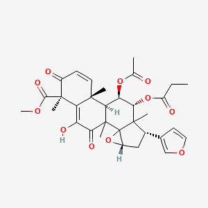 24-Norchola-1,5,20,22-tetraene-4-carboxylic acid, 11-(acetyloxy)-14,15,21,23-diepoxy-6-hydroxy-4,8-dimethyl-3,7-dioxo-12-(1-oxopropoxy)-, methyl ester, (4beta,11beta,12alpha,13alpha,14beta,15beta,17alpha)-