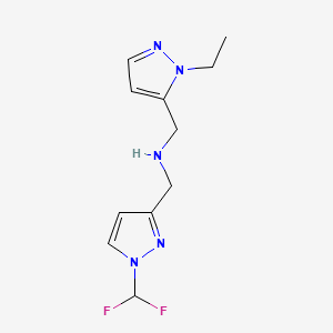 molecular formula C11H15F2N5 B11728714 {[1-(difluoromethyl)-1H-pyrazol-3-yl]methyl}[(1-ethyl-1H-pyrazol-5-yl)methyl]amine 