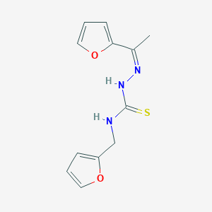 molecular formula C12H13N3O2S B11728749 1-[(E)-[1-(furan-2-yl)ethylidene]amino]-3-[(furan-2-yl)methyl]thiourea 