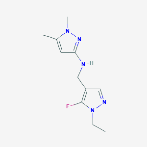 molecular formula C11H16FN5 B11728792 N-[(1-ethyl-5-fluoro-1H-pyrazol-4-yl)methyl]-1,5-dimethyl-1H-pyrazol-3-amine 