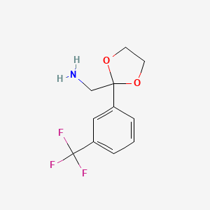 molecular formula C11H12F3NO2 B11728882 1-{2-[3-(Trifluoromethyl)phenyl]-1,3-dioxolan-2-yl}methanamine 