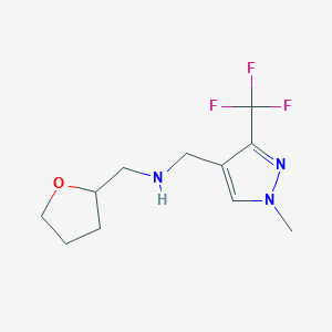 molecular formula C11H16F3N3O B11728887 {[1-methyl-3-(trifluoromethyl)-1H-pyrazol-4-yl]methyl}[(oxolan-2-yl)methyl]amine 