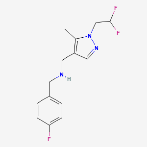 molecular formula C14H16F3N3 B11728909 {[1-(2,2-difluoroethyl)-5-methyl-1H-pyrazol-4-yl]methyl}[(4-fluorophenyl)methyl]amine 