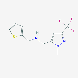 molecular formula C11H12F3N3S B11729098 {[1-methyl-3-(trifluoromethyl)-1H-pyrazol-5-yl]methyl}[(thiophen-2-yl)methyl]amine 