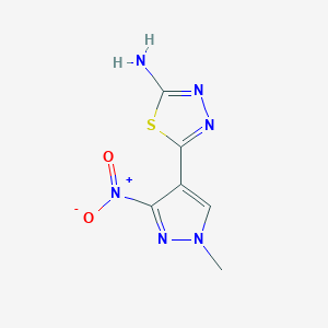 molecular formula C6H6N6O2S B11729106 5-(1-methyl-3-nitro-1H-pyrazol-4-yl)-1,3,4-thiadiazol-2-amine 