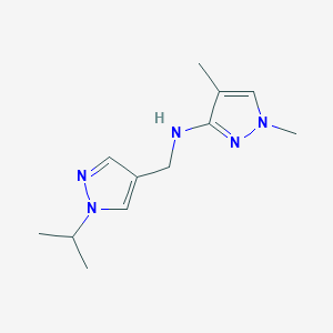 molecular formula C12H19N5 B11729163 1,4-dimethyl-N-{[1-(propan-2-yl)-1H-pyrazol-4-yl]methyl}-1H-pyrazol-3-amine CAS No. 1855936-95-6