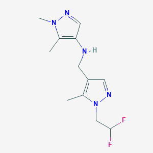 molecular formula C12H17F2N5 B11729218 N-{[1-(2,2-difluoroethyl)-5-methyl-1H-pyrazol-4-yl]methyl}-1,5-dimethyl-1H-pyrazol-4-amine CAS No. 1856094-48-8