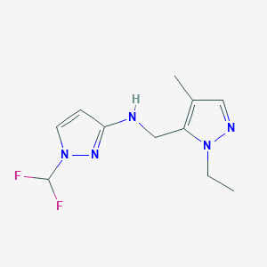 molecular formula C11H15F2N5 B11729484 1-(difluoromethyl)-N-[(1-ethyl-4-methyl-1H-pyrazol-5-yl)methyl]-1H-pyrazol-3-amine 