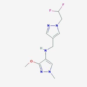 molecular formula C11H15F2N5O B11729495 N-{[1-(2,2-difluoroethyl)-1H-pyrazol-4-yl]methyl}-3-methoxy-1-methyl-1H-pyrazol-4-amine CAS No. 1856046-52-0