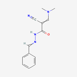 molecular formula C13H14N4O B11729510 2-cyano-3-(dimethylamino)-N'-(phenylmethylidene)prop-2-enehydrazide 