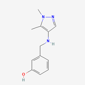 molecular formula C12H15N3O B11729520 3-{[(1,5-Dimethyl-1H-pyrazol-4-YL)amino]methyl}phenol 