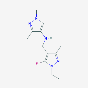 molecular formula C12H18FN5 B11729584 N-[(1-ethyl-5-fluoro-3-methyl-1H-pyrazol-4-yl)methyl]-1,3-dimethyl-1H-pyrazol-4-amine 