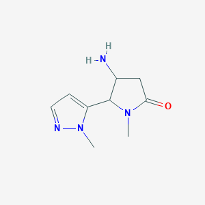 molecular formula C9H14N4O B11729739 4-amino-1-methyl-5-(1-methyl-1H-pyrazol-5-yl)pyrrolidin-2-one 