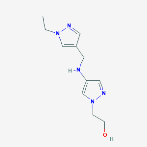 molecular formula C11H17N5O B11729769 2-(4-{[(1-ethyl-1H-pyrazol-4-yl)methyl]amino}-1H-pyrazol-1-yl)ethan-1-ol 