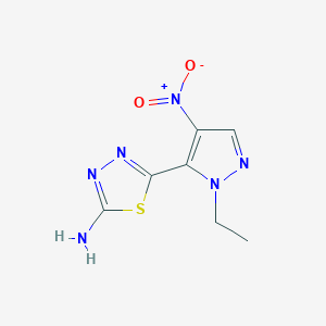 molecular formula C7H8N6O2S B11729968 5-(1-Ethyl-4-nitro-1H-pyrazol-5-yl)-1,3,4-thiadiazol-2-amine 