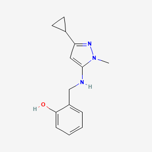 molecular formula C14H17N3O B11729977 2-{[(3-cyclopropyl-1-methyl-1H-pyrazol-5-yl)amino]methyl}phenol 