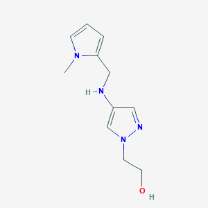 molecular formula C11H16N4O B11730073 2-(4-{[(1-methyl-1H-pyrrol-2-yl)methyl]amino}-1H-pyrazol-1-yl)ethan-1-ol 