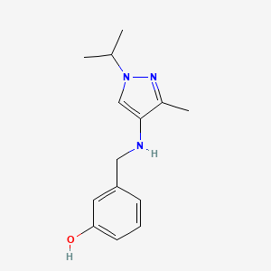 molecular formula C14H19N3O B11730401 3-({[3-methyl-1-(propan-2-yl)-1H-pyrazol-4-yl]amino}methyl)phenol 