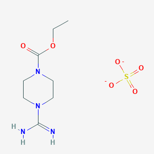 molecular formula C8H16N4O6S-2 B11730418 Ethyl 4-carbamimidoylpiperazine-1-carboxylate sulfate 